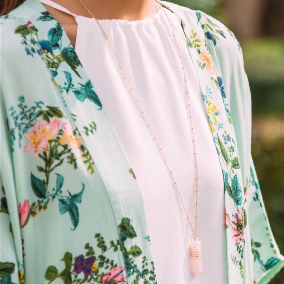 Francesca's Collections Jewelry - Wrapped Rose Quartz Pendant Necklace in Gold